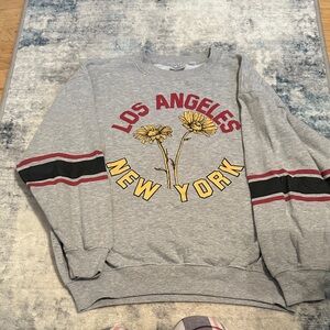Mighty Fine Gray Los Angeles New York Graphic Sweater